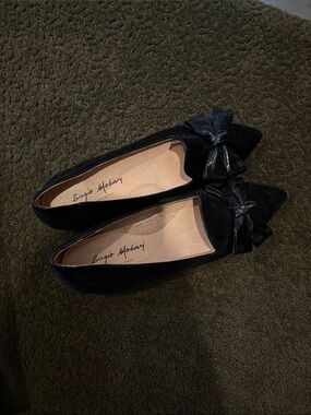 Black Velvet Bow Pointed Toe Flats